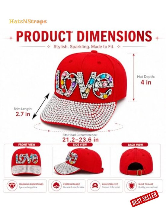 Rhinestone LOVE Baseball Cap Adjustable Mesh Summer Sun Hat for Women Men main image 4